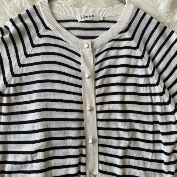 Dessin Border Knit Cardigan Rayon Blend White/ Navy - Picture 5 of 7